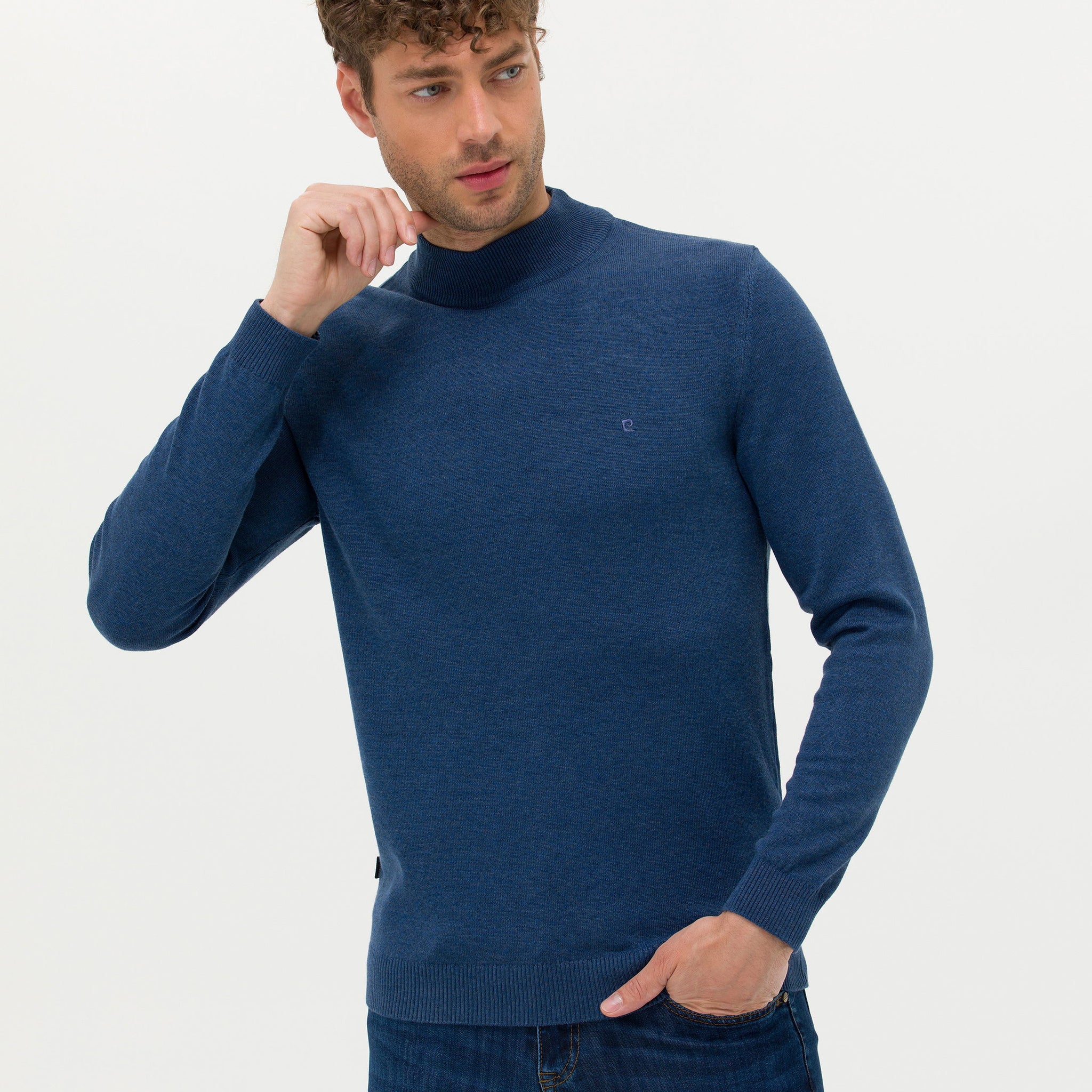 Indigo Melange Slim Fit Half Turtleneck Basic Knitwear Sweater