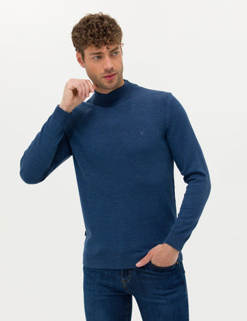 Indigo Melange Slim Fit Half Turtleneck Basic Knitwear Sweater