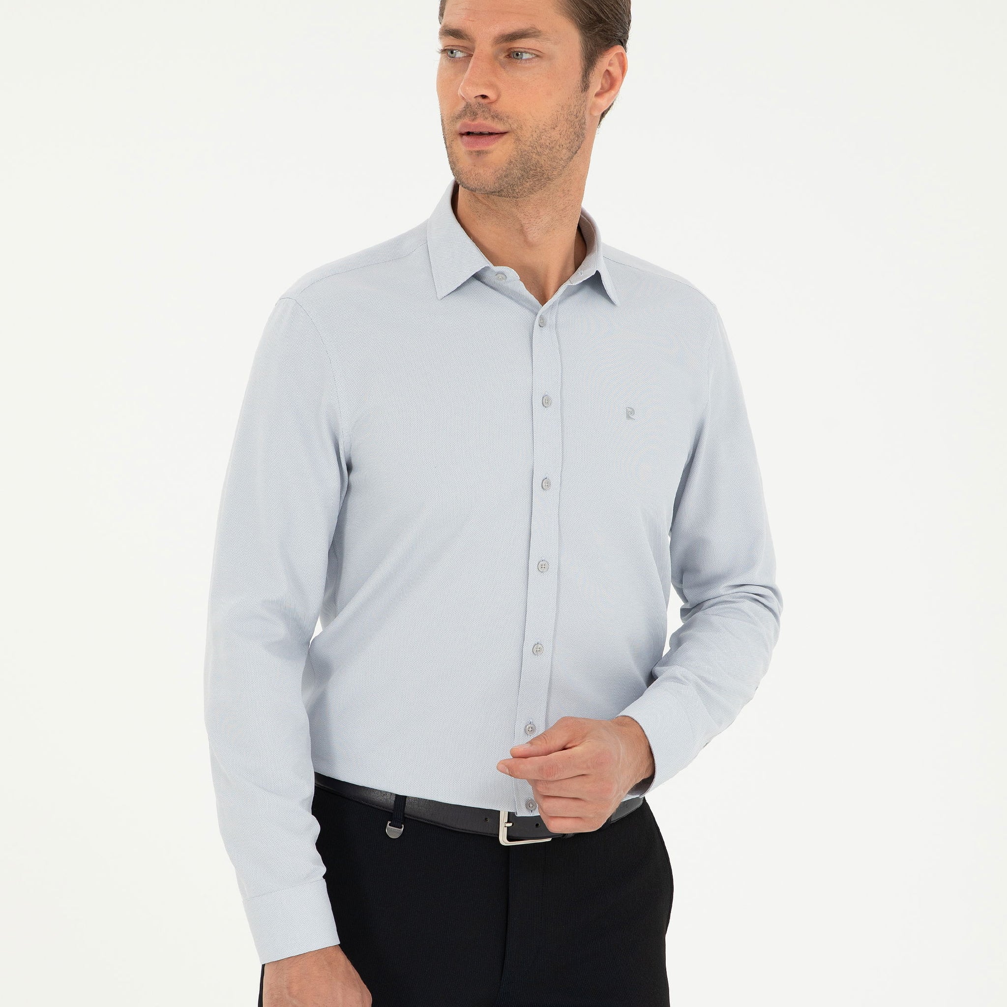 Grey Oxford Slim Fit Long Sleeve Shirt