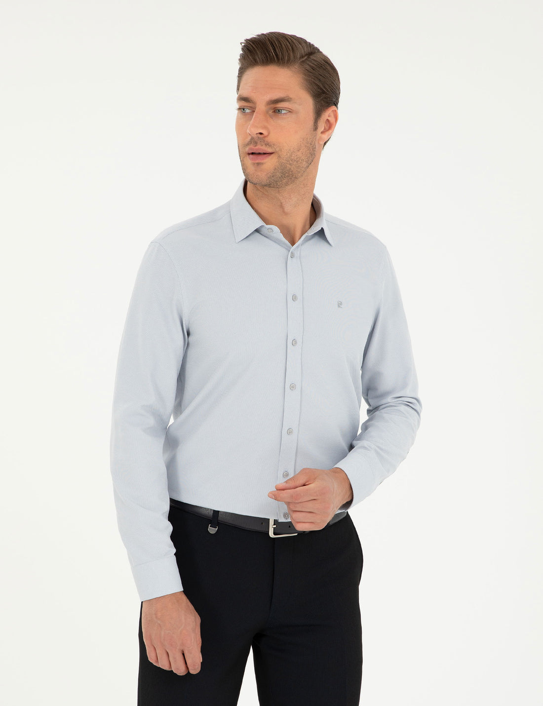 Grey Oxford Slim Fit Long Sleeve Shirt