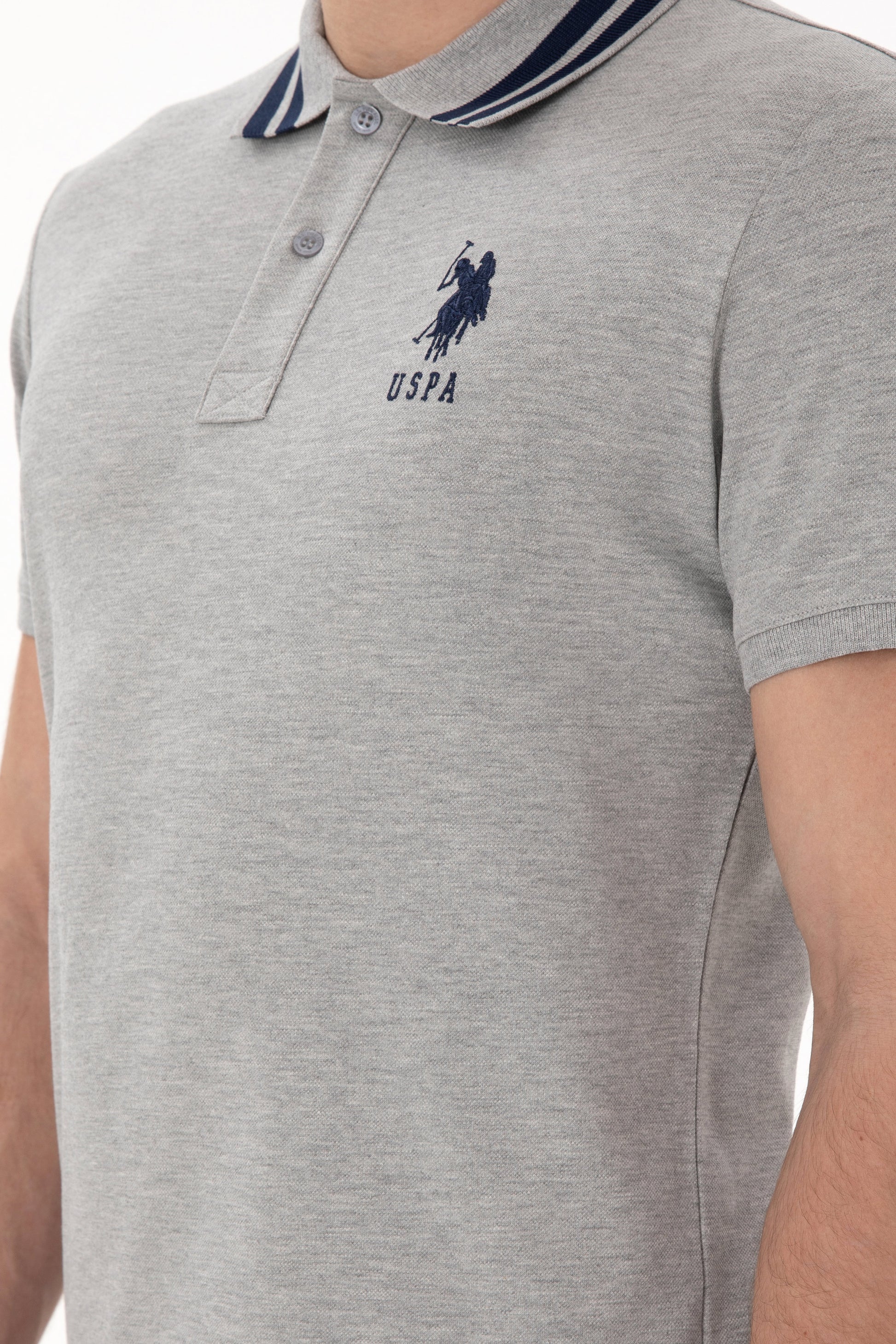Men's Slim Fit Polo Neck Grey Melange Basic T-Shirt