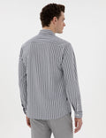 Navy Blue Regular Fit Striped Long Sleeve Shirt