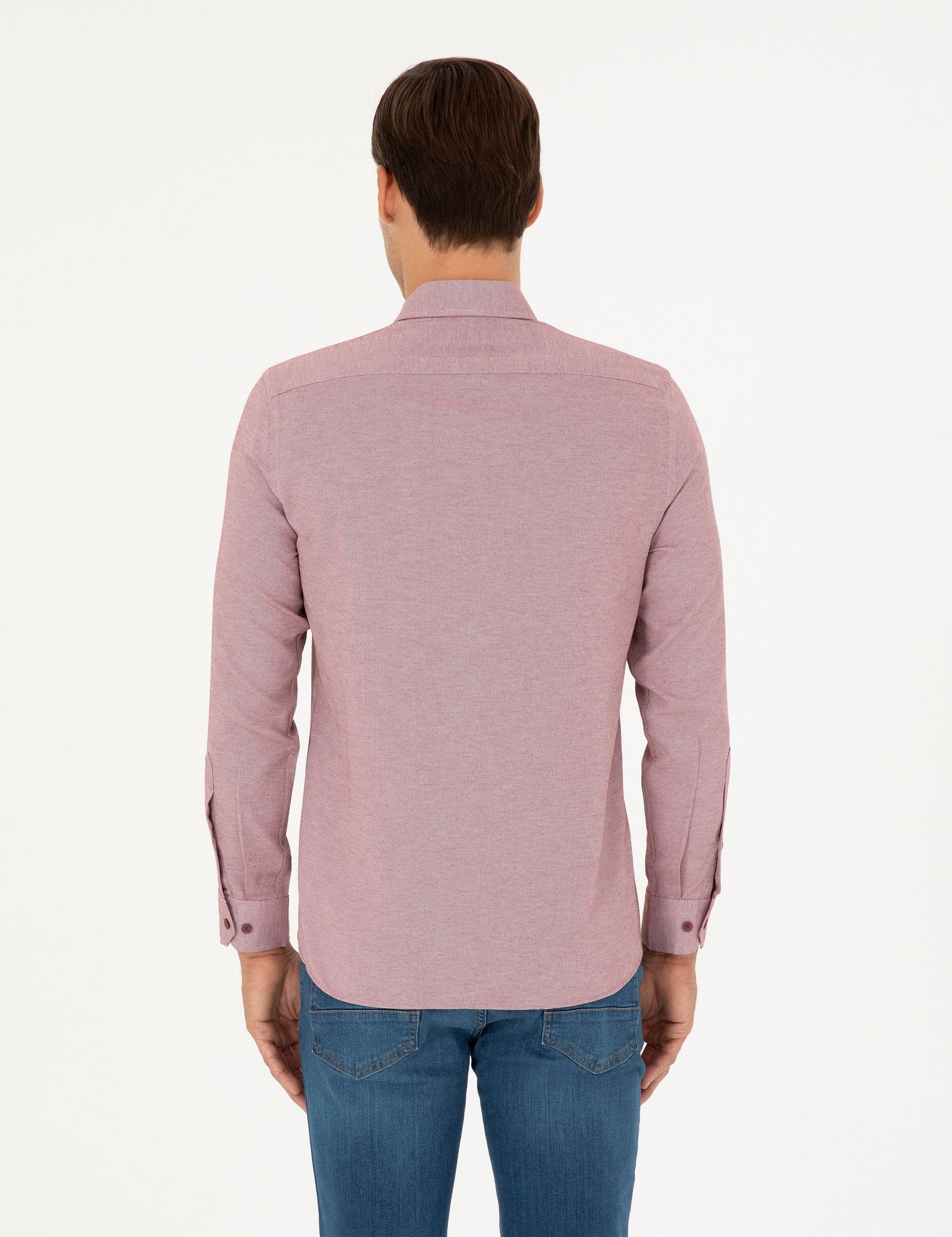 Burgundy Oxford Slim Fit Long Sleeve Shirt