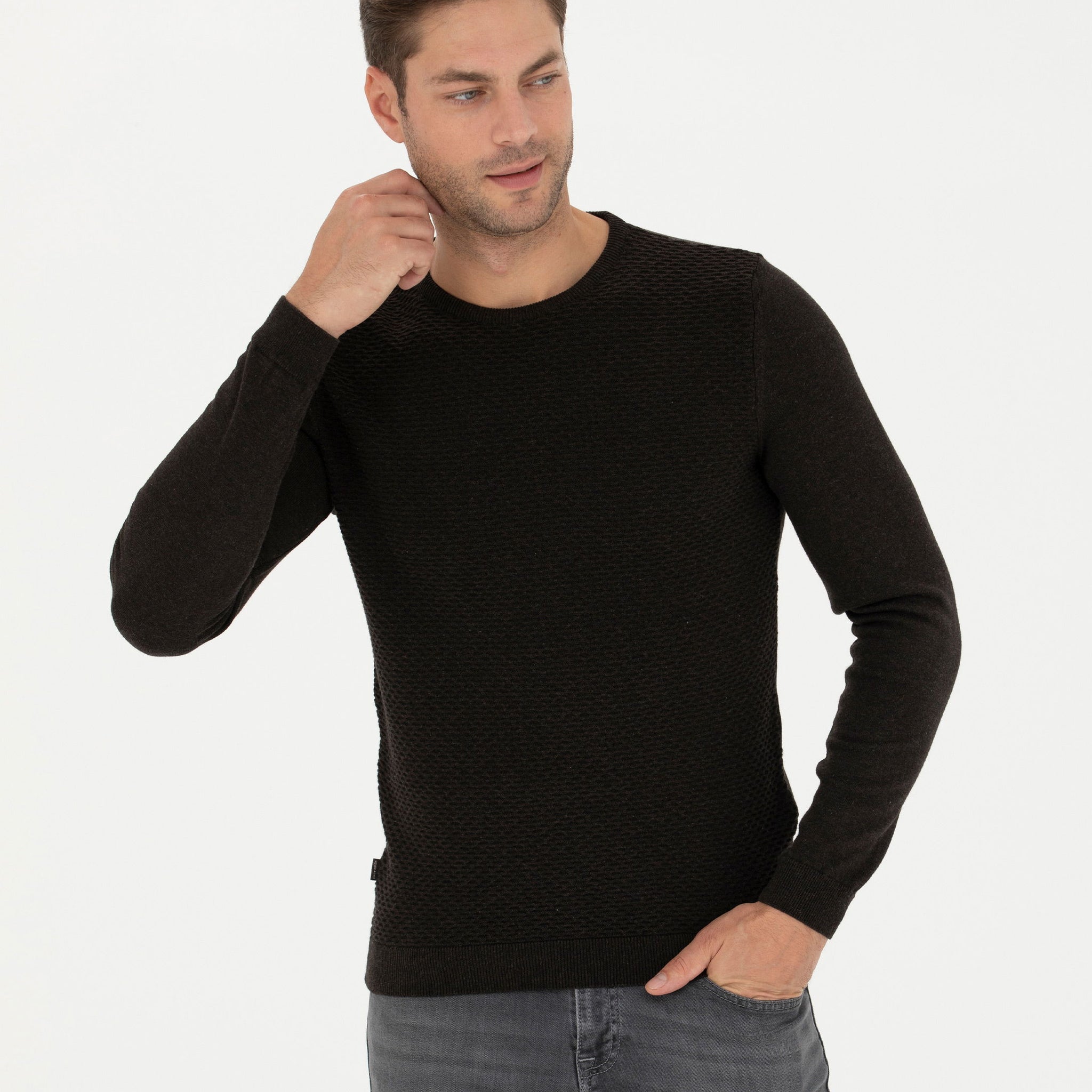 Brown Slim Fit Sweater