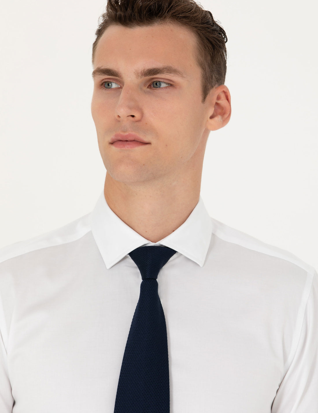 White Ex. Slim Fit Long Sleeve Basic Shirt