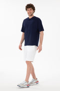 Men's Comfort Fit Crew Neck Navy Mercerized Basic T-Shirt
