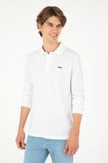 Men's Regular Fit Polo Neck White Basic Sweatshirt