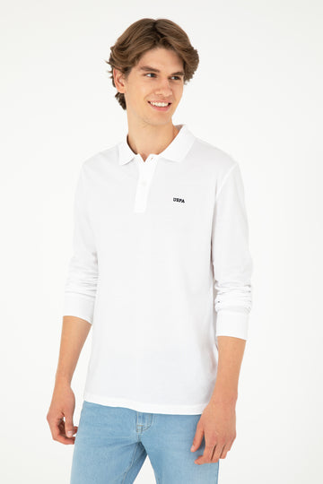 Men's Regular Fit Polo Neck White Basic Sweatshirt