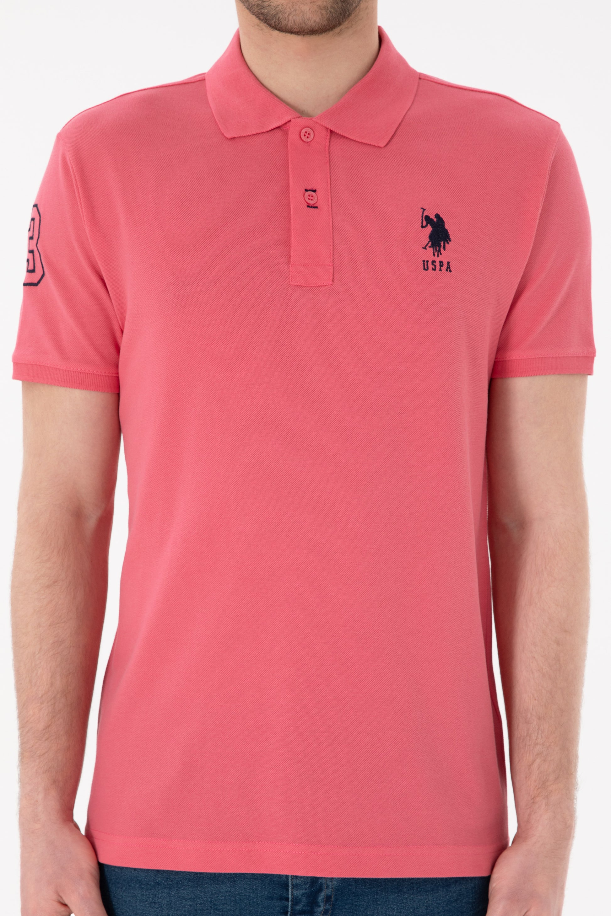 Men's Slim Fit Polo Neck Pink Basic T-Shirt