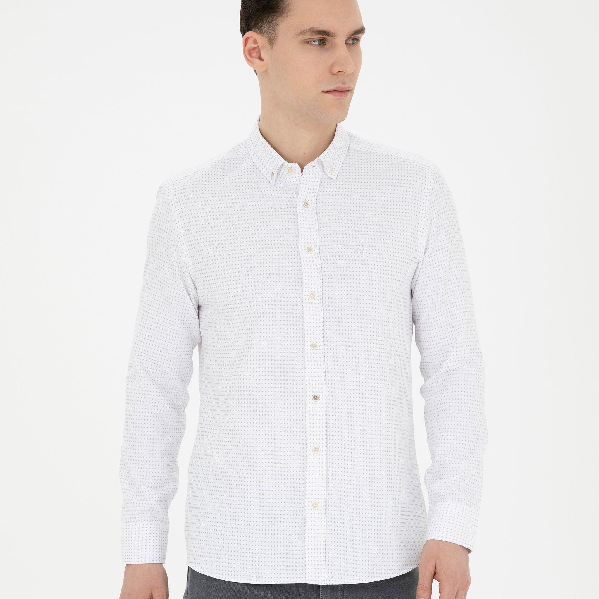 Beige Slim Fit Long Sleeve Shirt