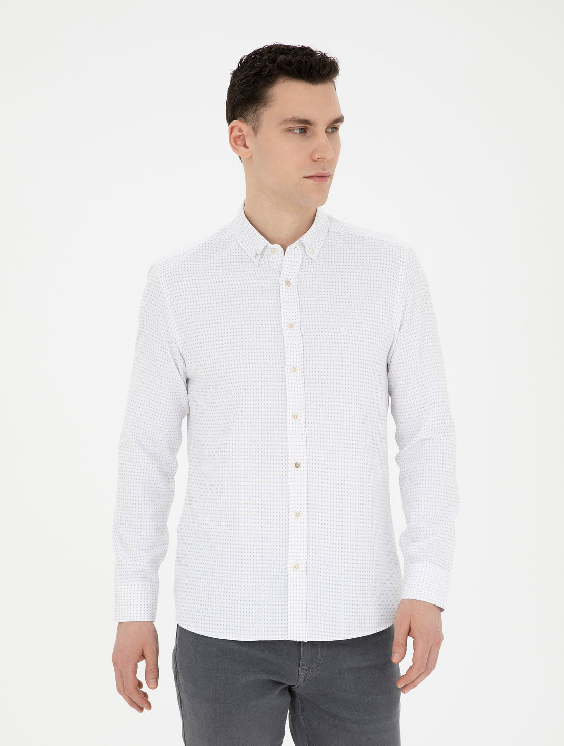 Beige Slim Fit Long Sleeve Shirt