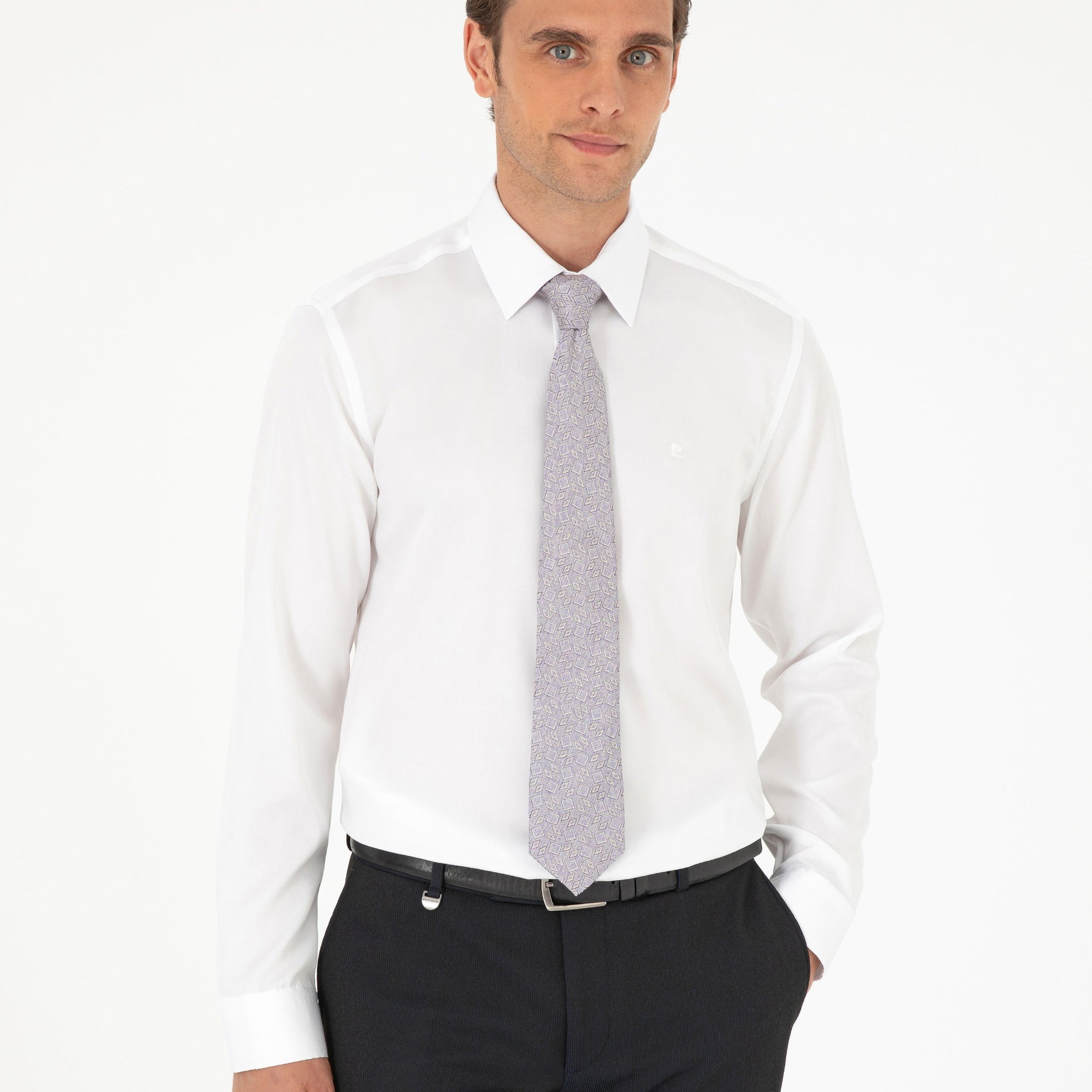 White Slim Fit Long Sleeve Basic Shirt