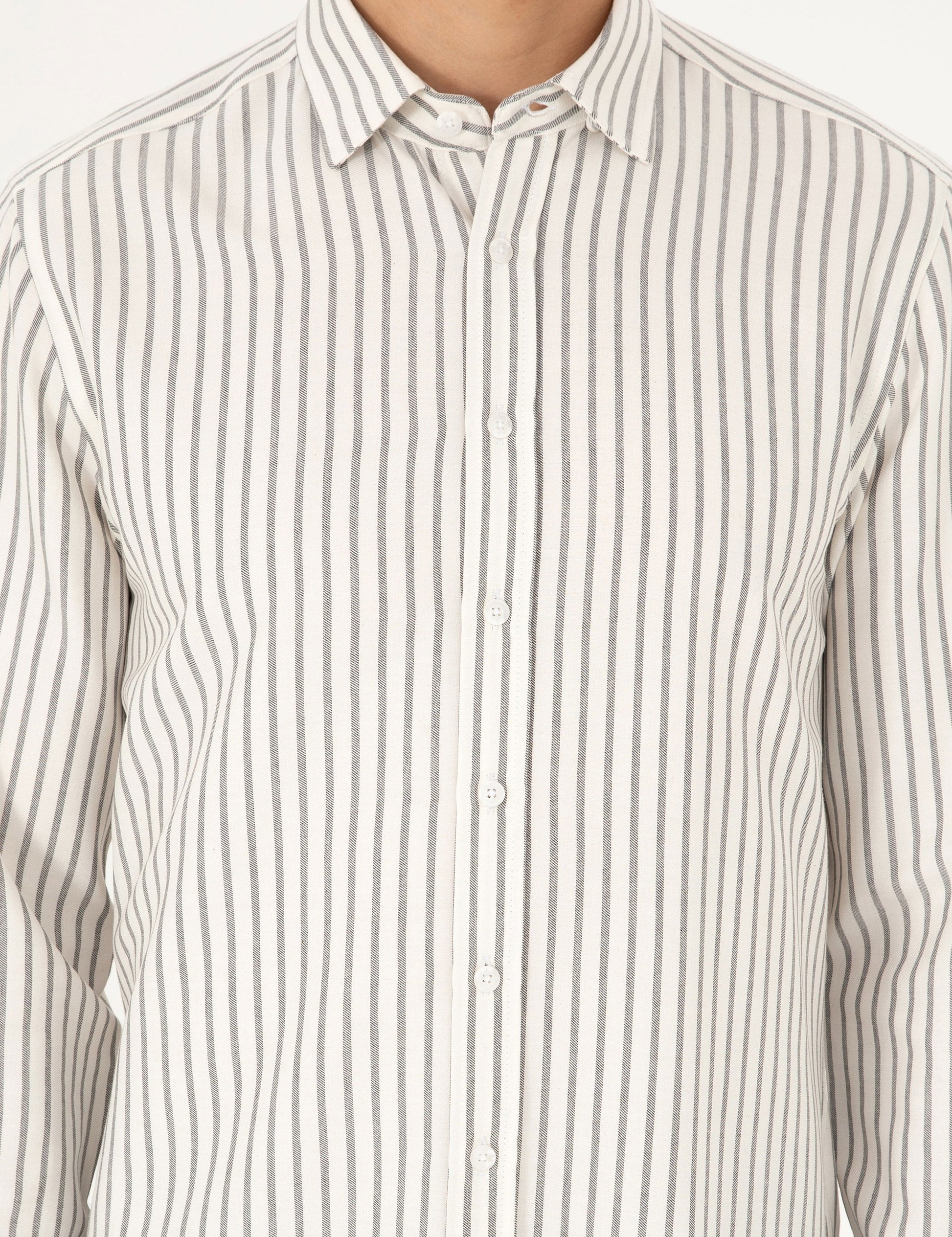 Navy Blue Slim Fit Striped Long Sleeve Shirt
