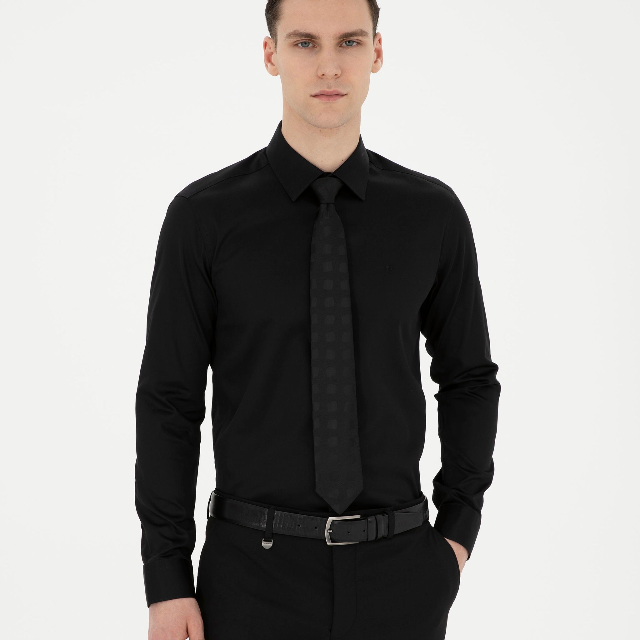 Black Slim Fit Long Sleeve Basic Shirt