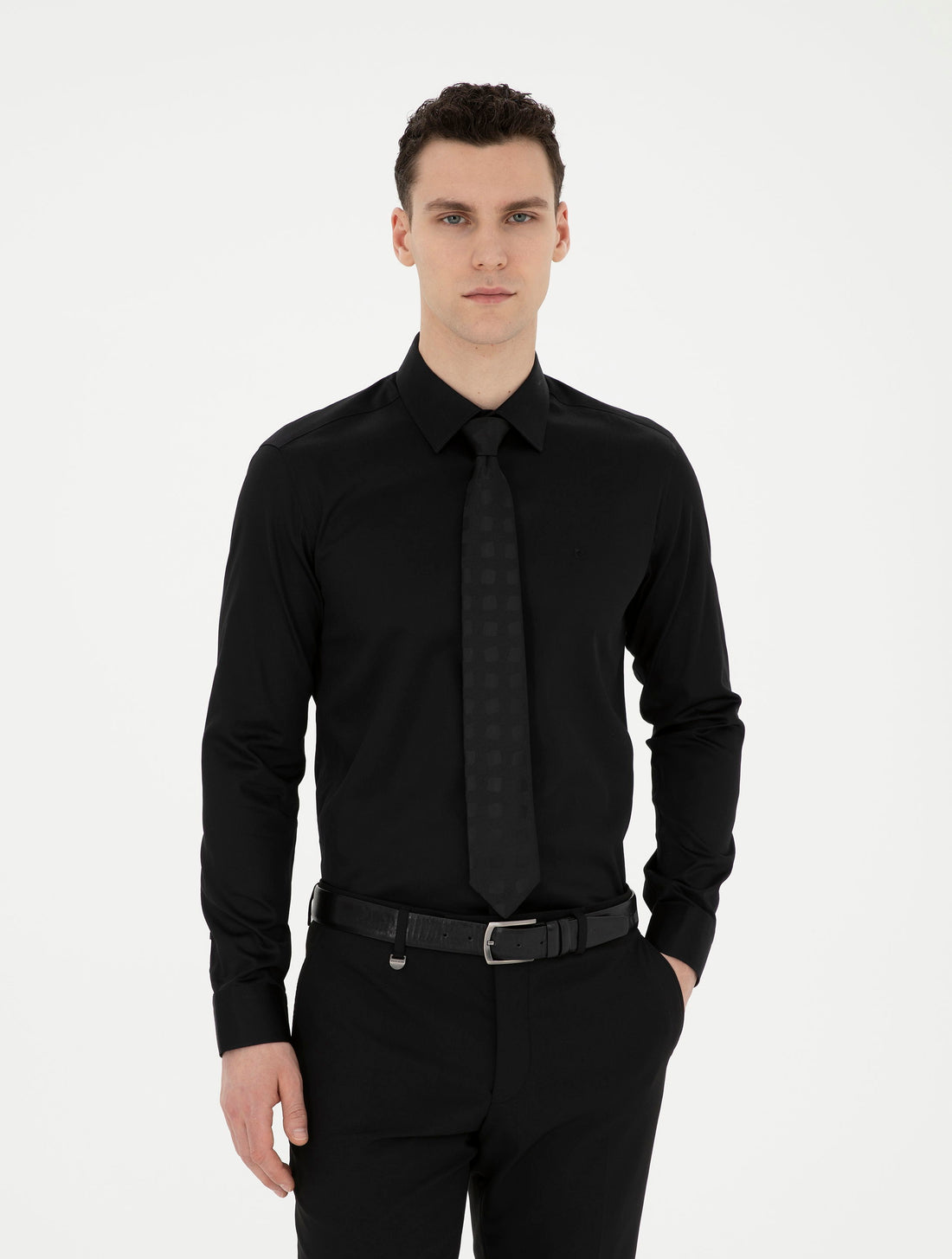 Black Slim Fit Long Sleeve Basic Shirt