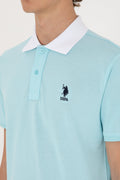 Men's Regular Fit Polo Neck Aqua T-Shirt