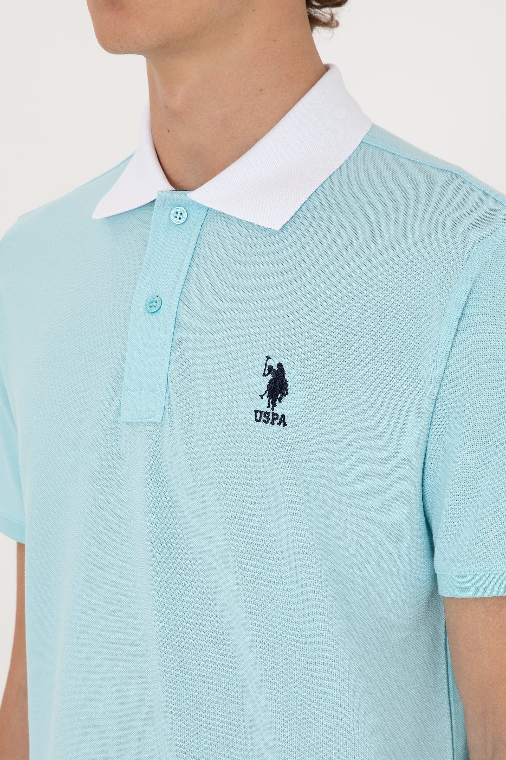 Men's Regular Fit Polo Neck Aqua T-Shirt