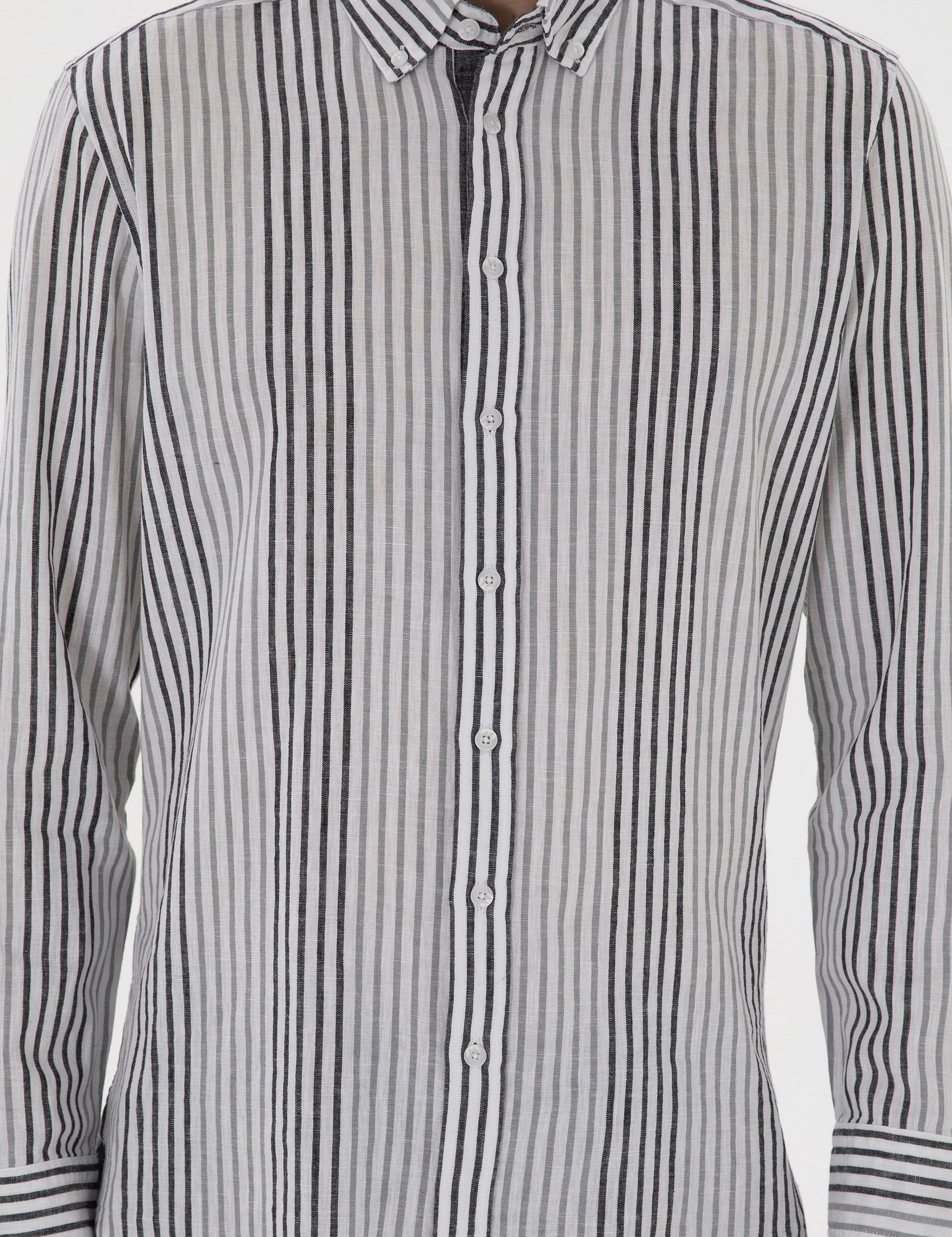 Black Regular Fit Striped Long Sleeve Shirt