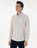 Beige Slim Fit Striped Long Sleeve Shirt