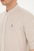 Mens Judge Collar Striped Khaki Shirt