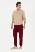 Men's Slim Fit Elastic Leg Burgundy Sweatpants