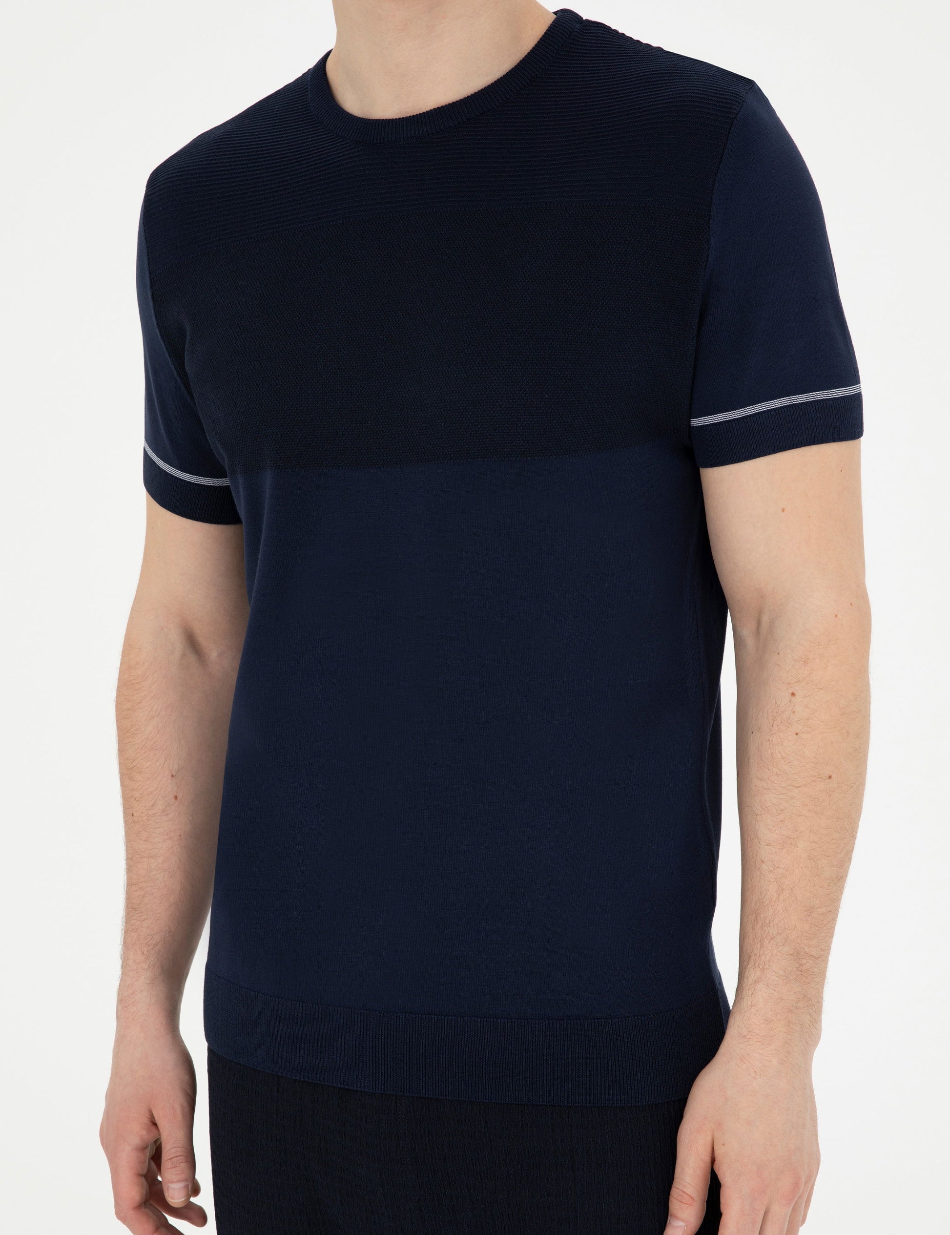 Navy Blue Slim Fit Crew Neck Sweater T-Shirt