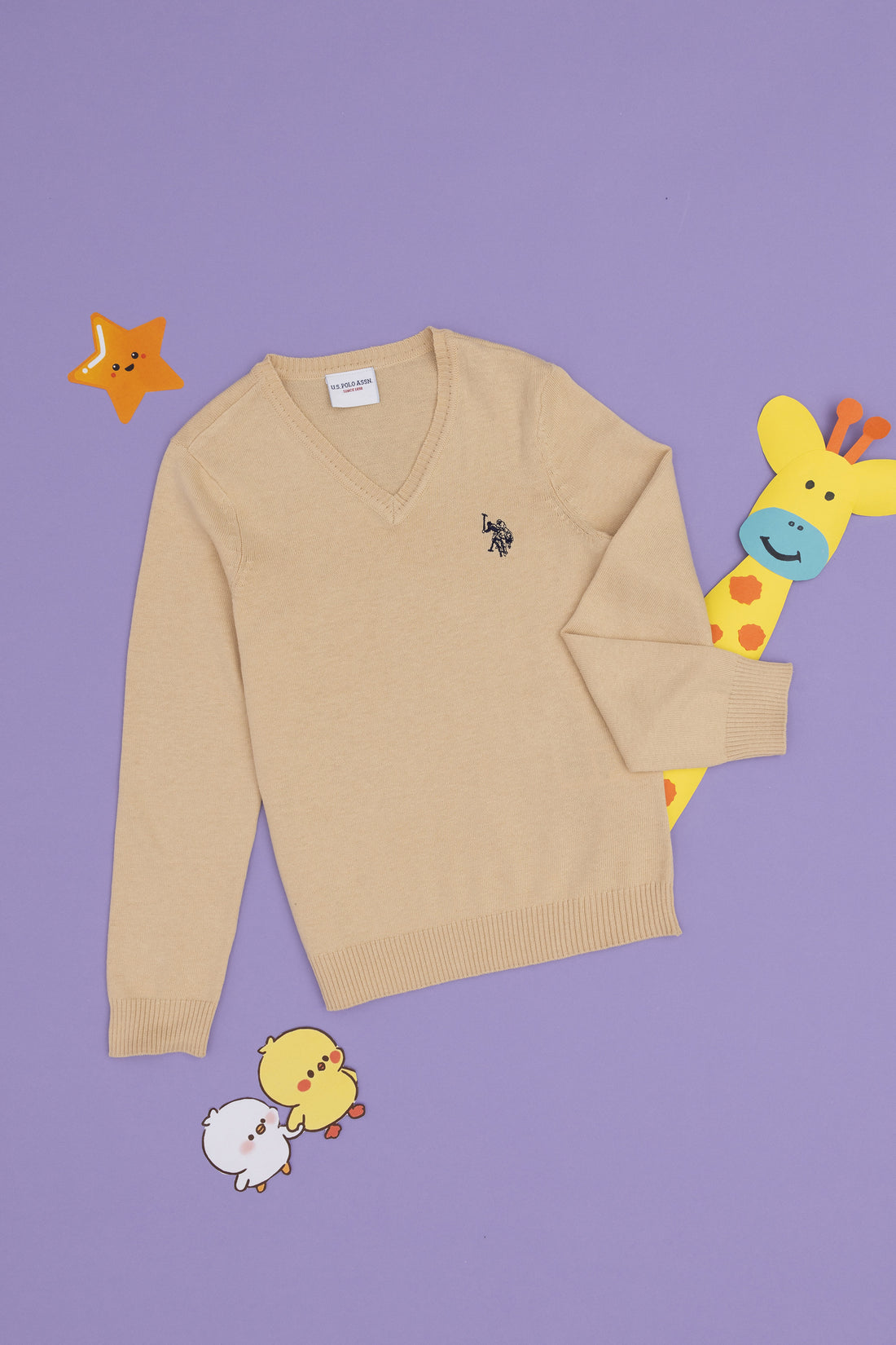 Boys' Outdoor Khaki Basic V Neck Sweater