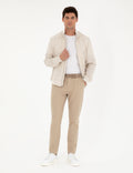 Beige Carrot Fit Linen Blended Canvas Pants