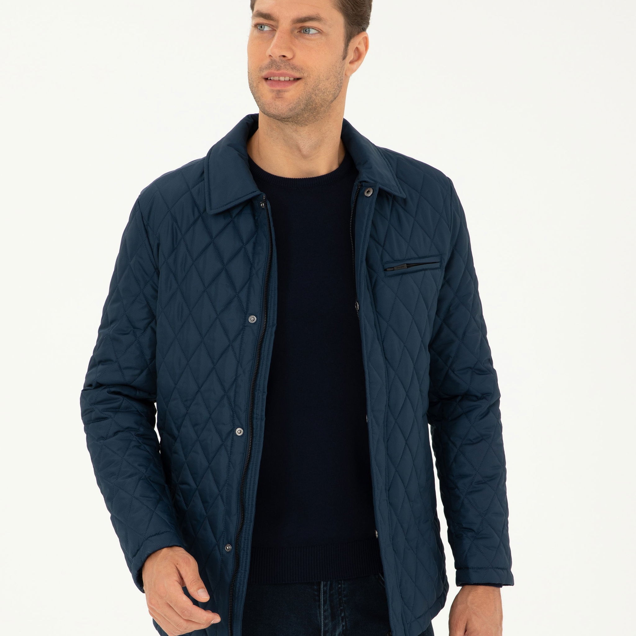 Navy Blue Quilted Coat