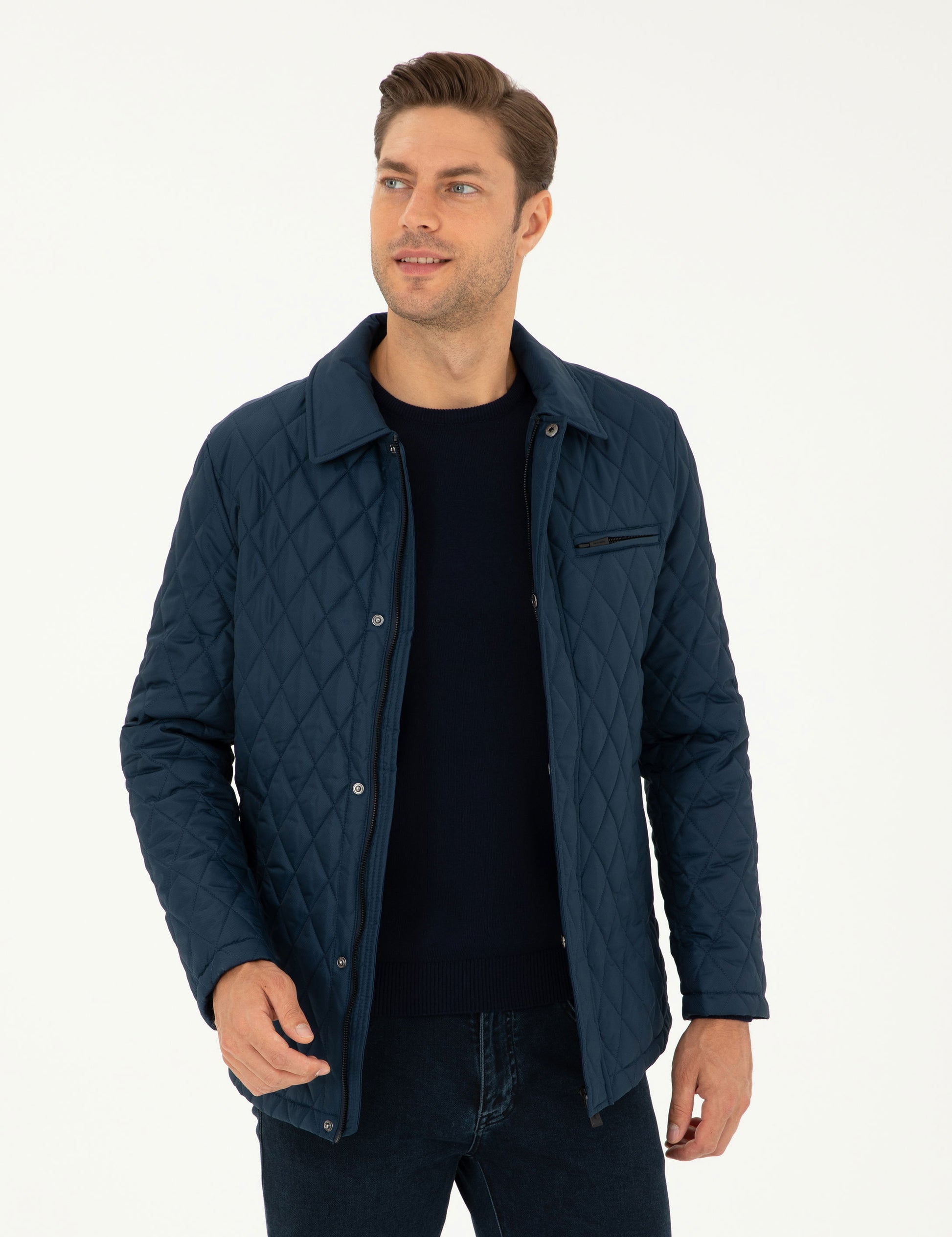 Navy Blue Quilted Coat