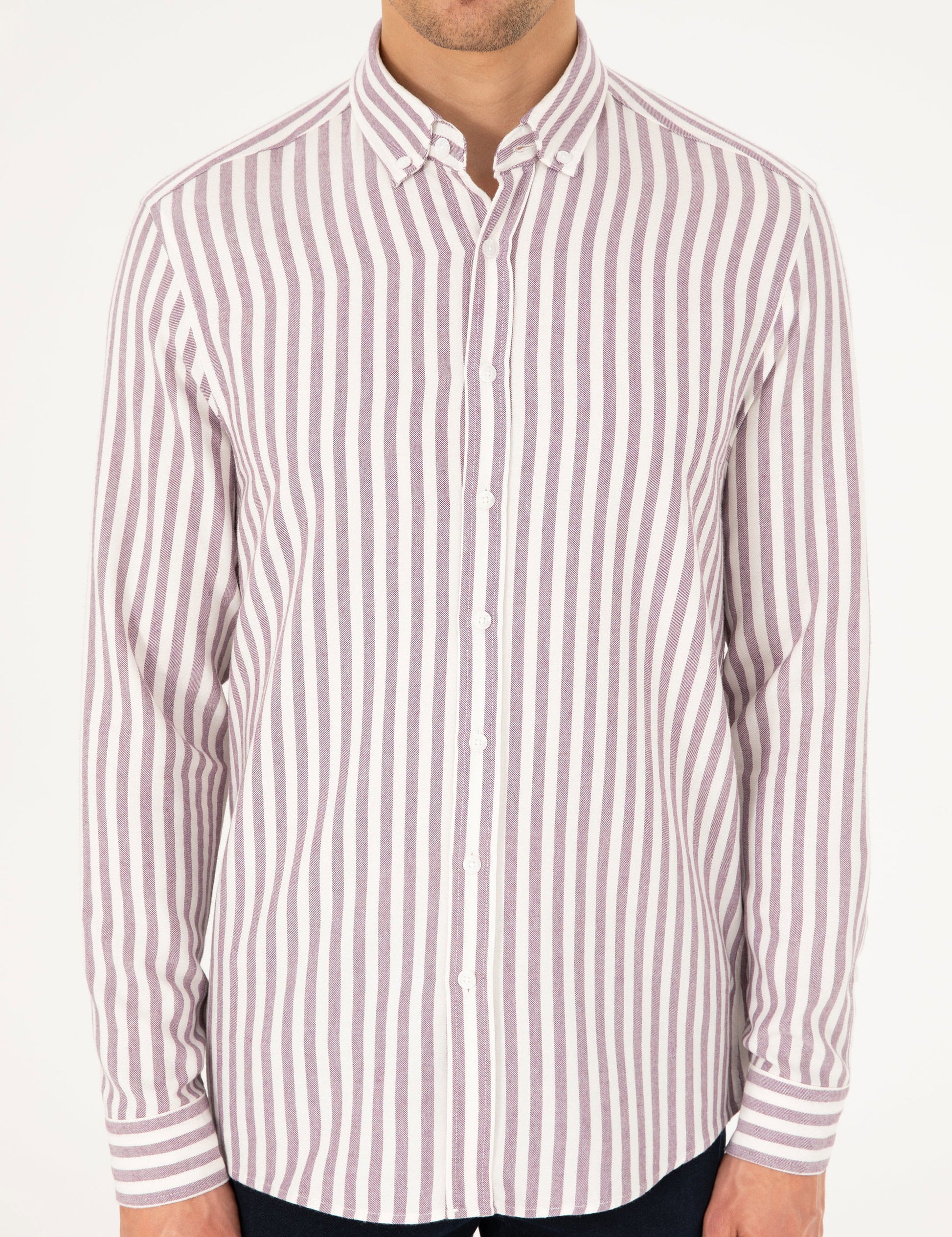 Purple Regular Fit Striped Long Sleeve Shirt