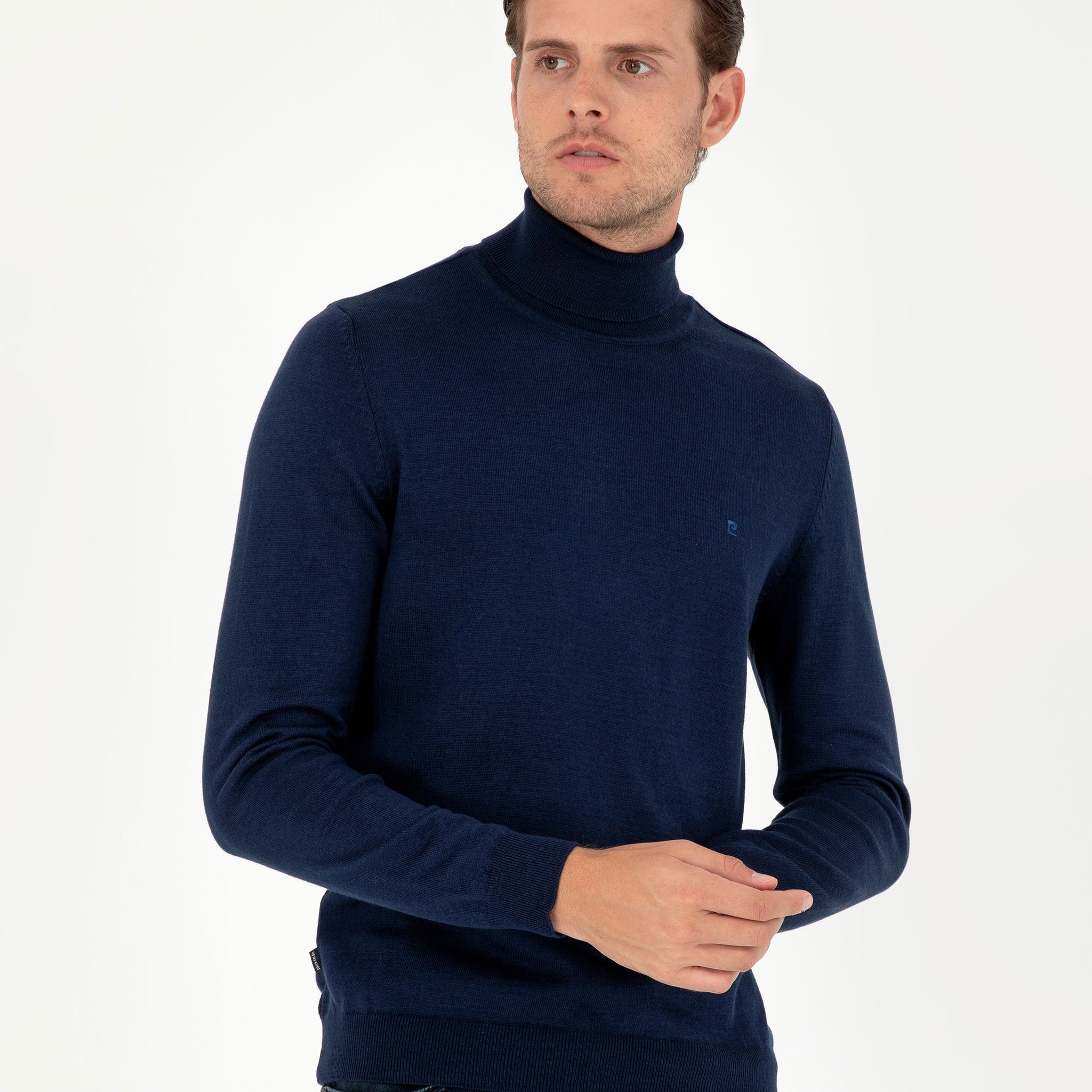 Light Navy Slim Fit Turtleneck Basic Sweater Sweater