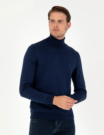 Light Navy Slim Fit Turtleneck Basic Sweater Sweater