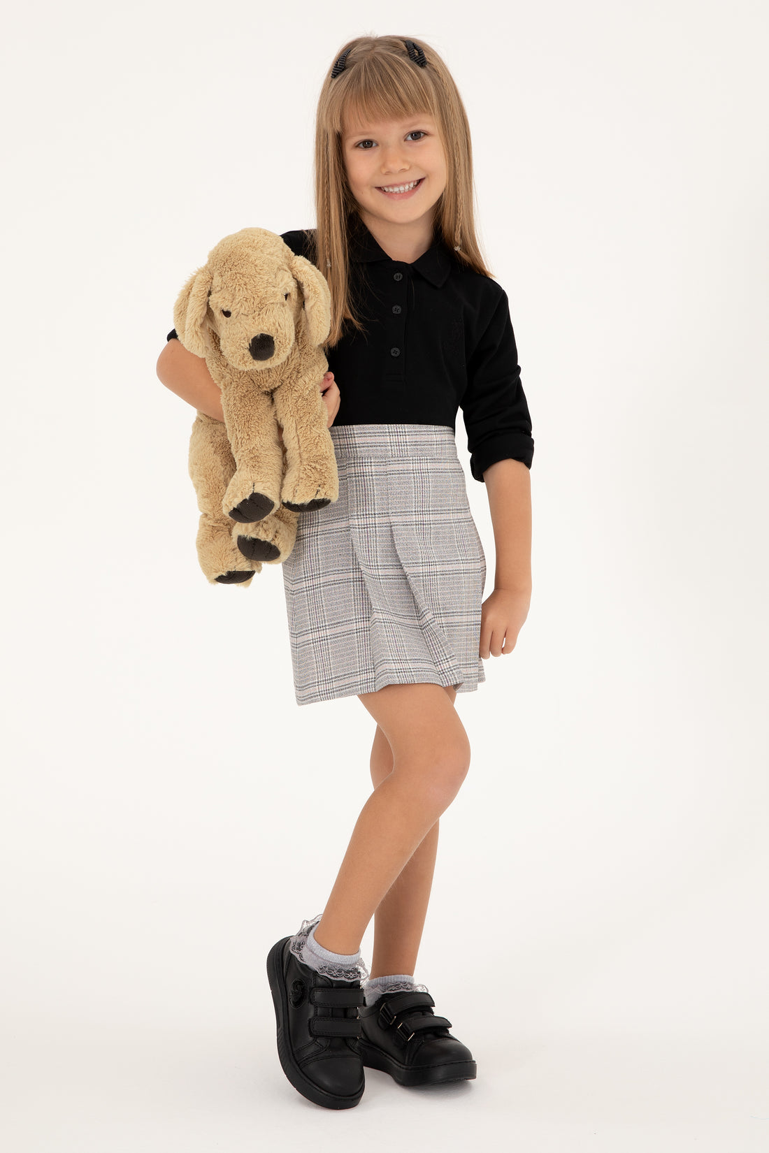 Girls' Black Polo Neck Basic Sweatshirt