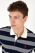 Men's Regular Fit Polo Neck Navy Striped T-Shirt