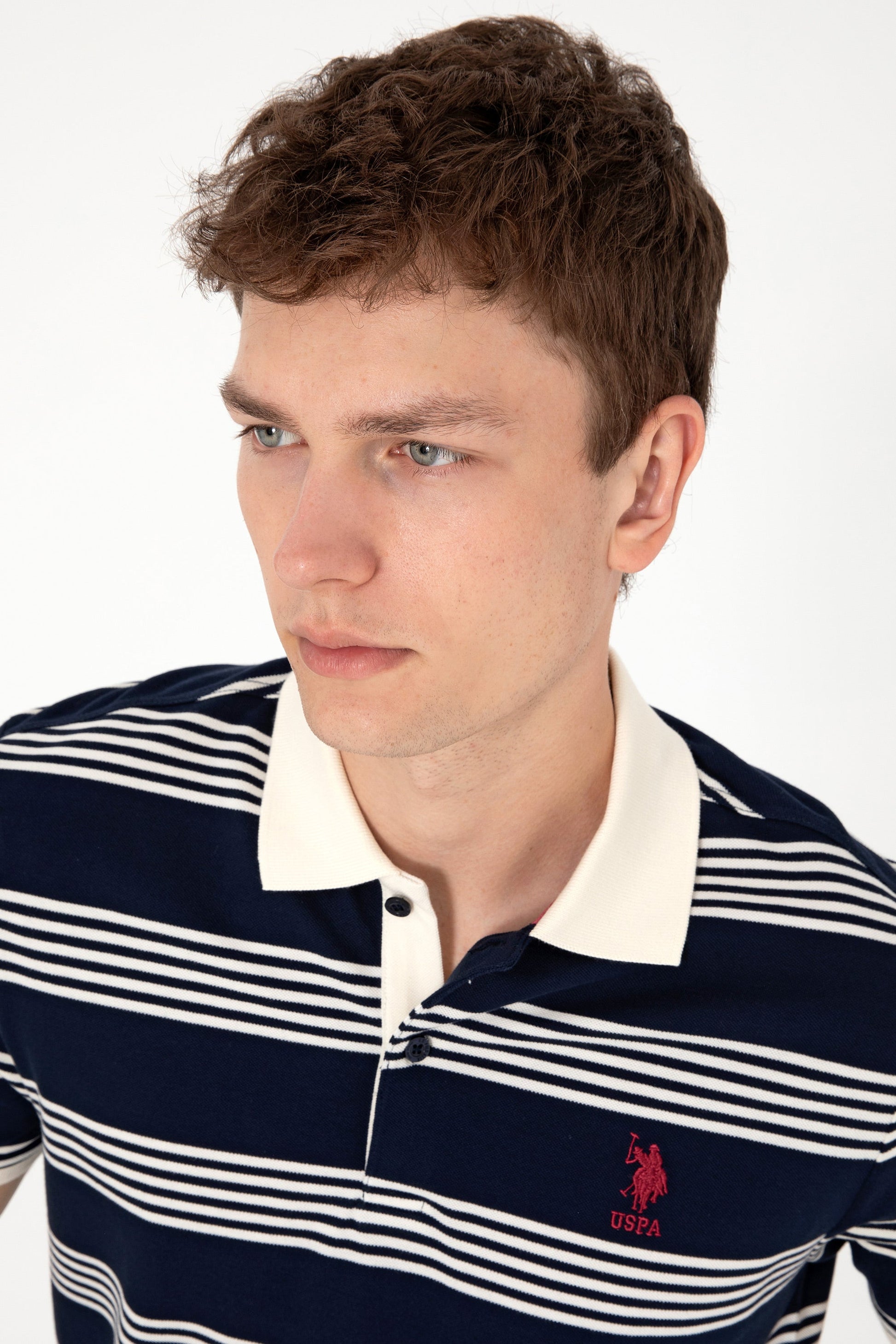 U.S. Polo Assn. - Men's Regular Fit Polo Neck Navy Striped T-Shirt