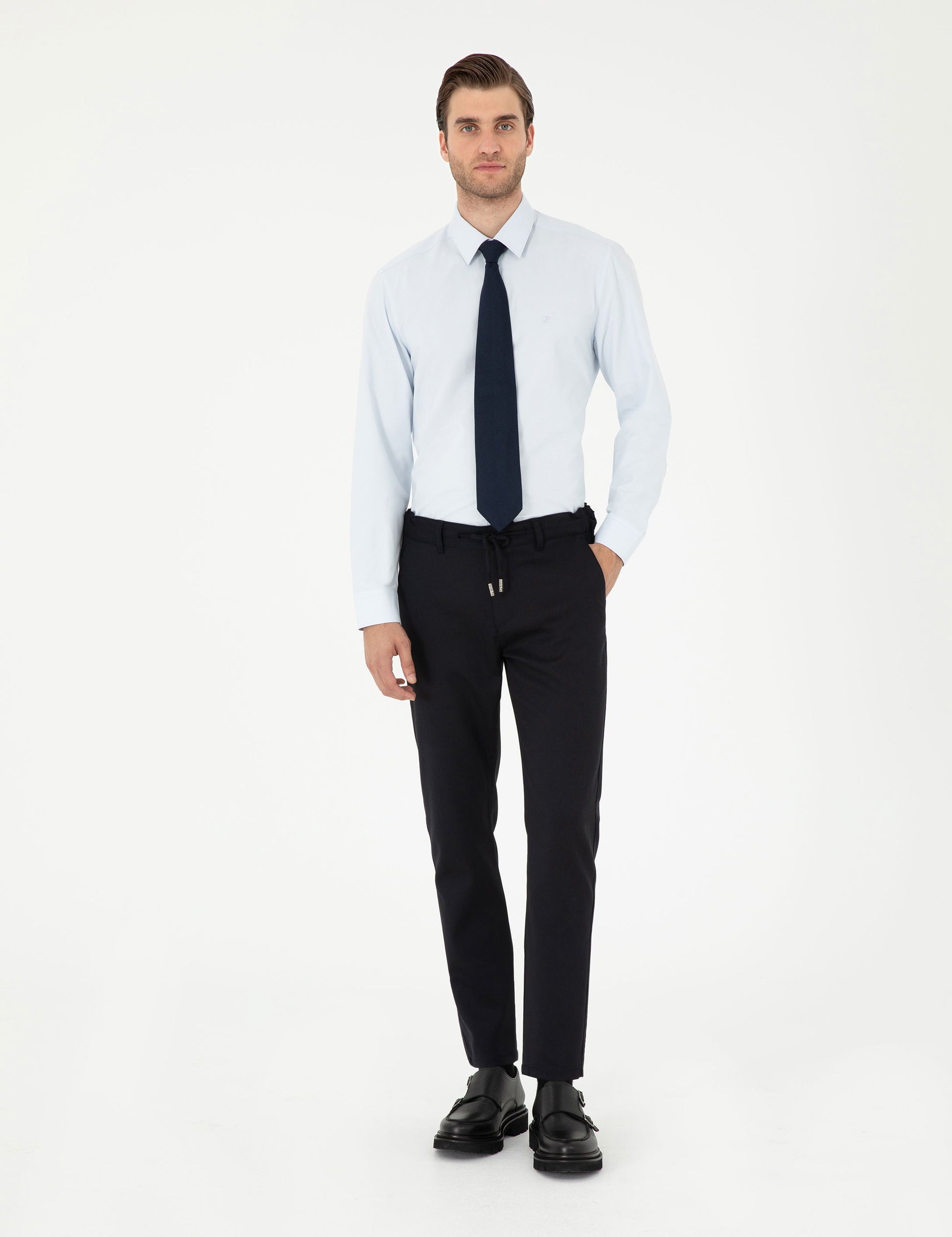 Light Blue Slim Fit Long Sleeve Basic Shirt