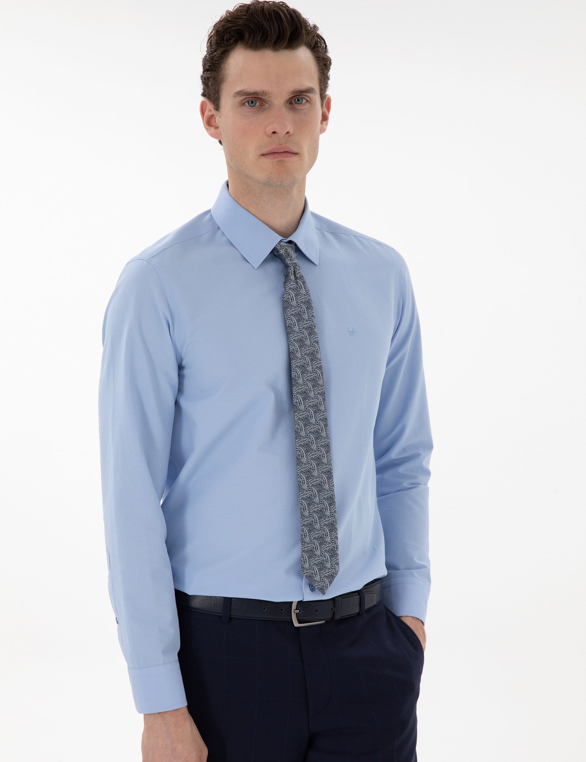 Blue Slim Fit Long Sleeve Classic Basic Shirt