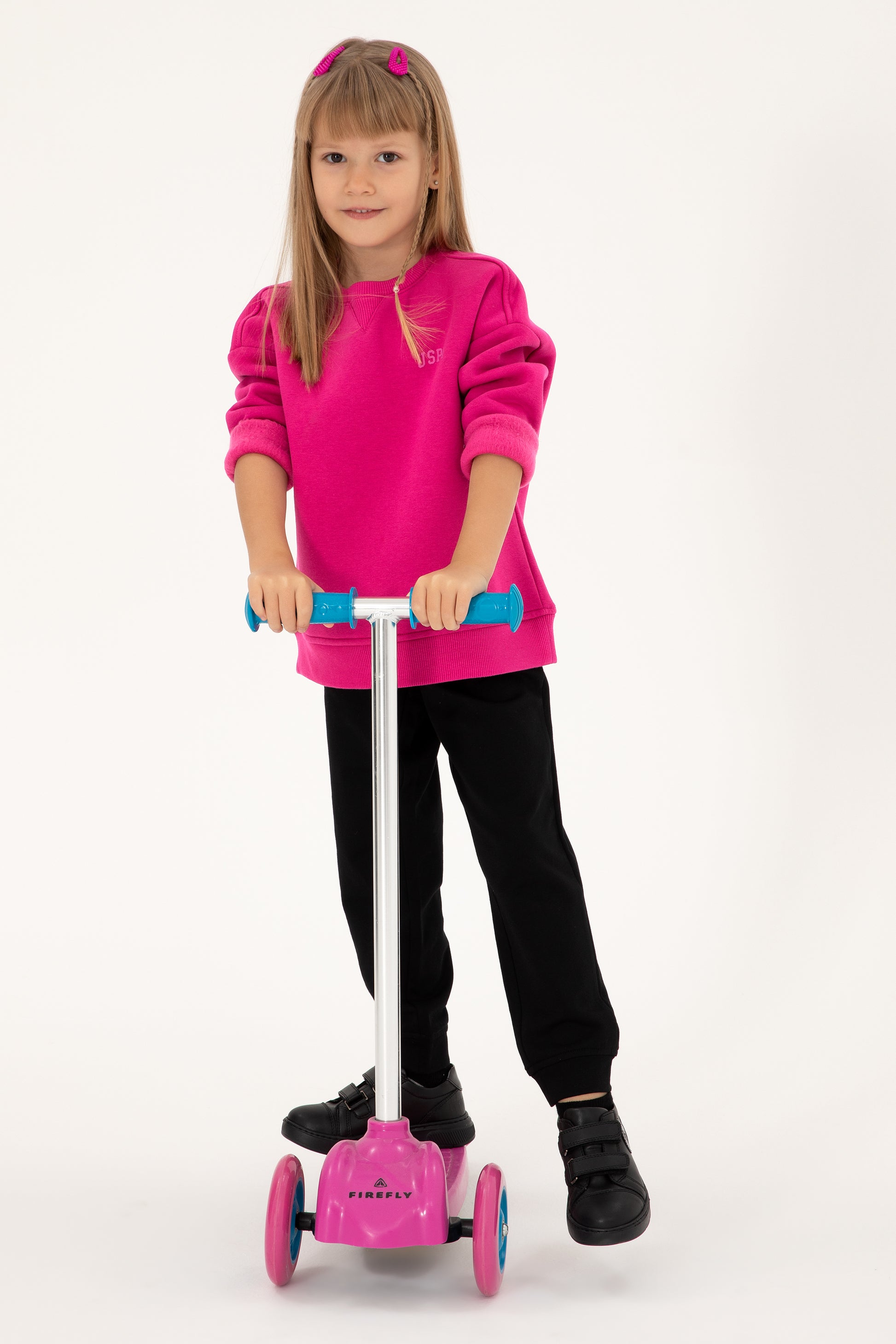 Girls' Fuchsia Basic Crew Neck Sweatshirt