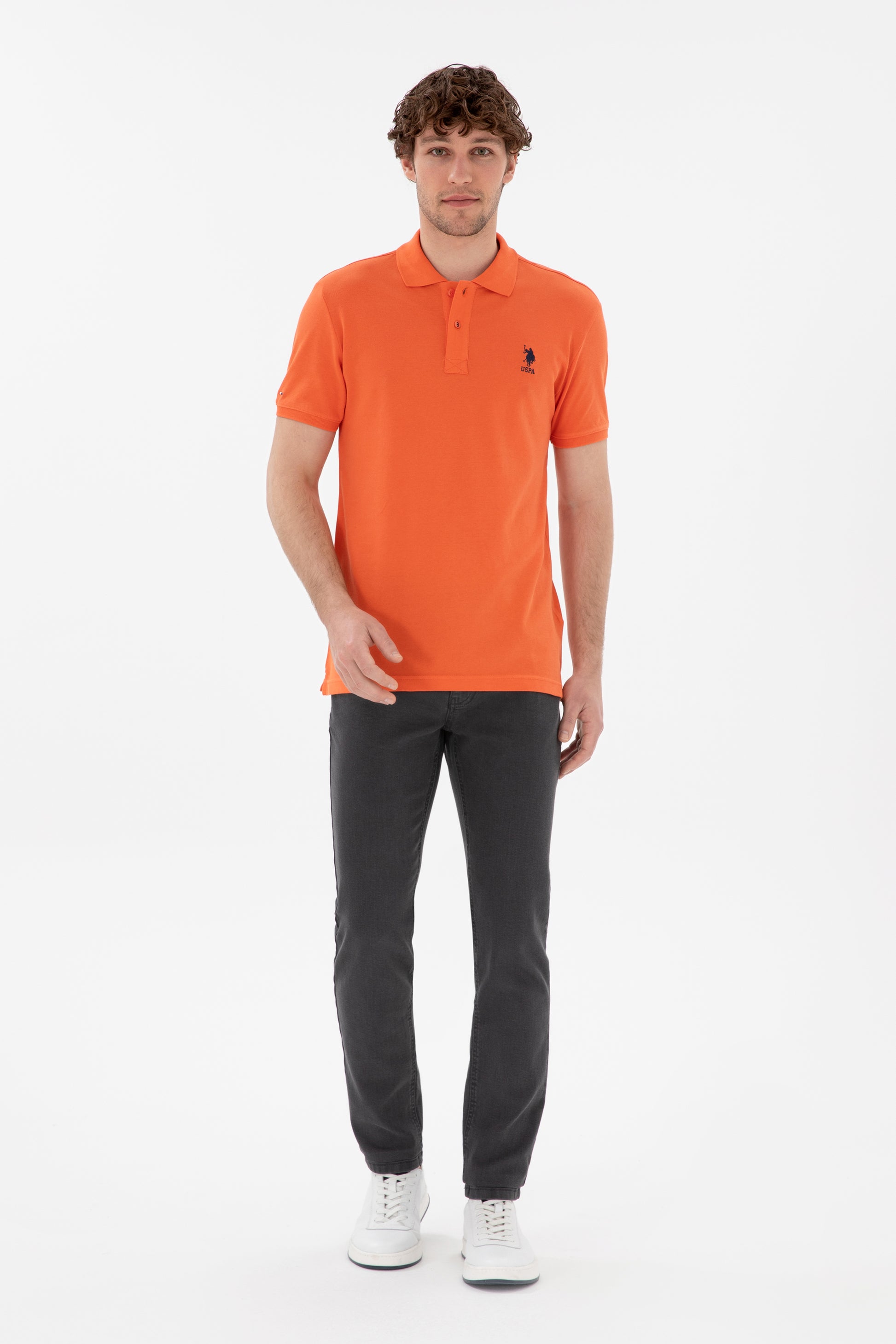 Men's Slim Fit Polo Neck Pomegranate Flower Basic T-Shirt