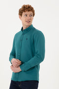 Men's Dark Green Long Sleeve Basic Shirt