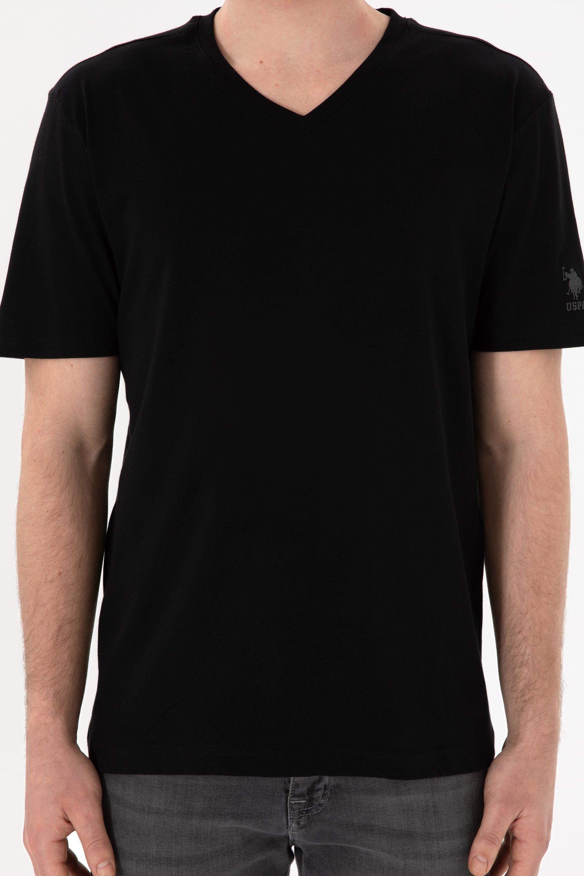 Men's Regular Fit V-Neck Black Basic T-Shirt