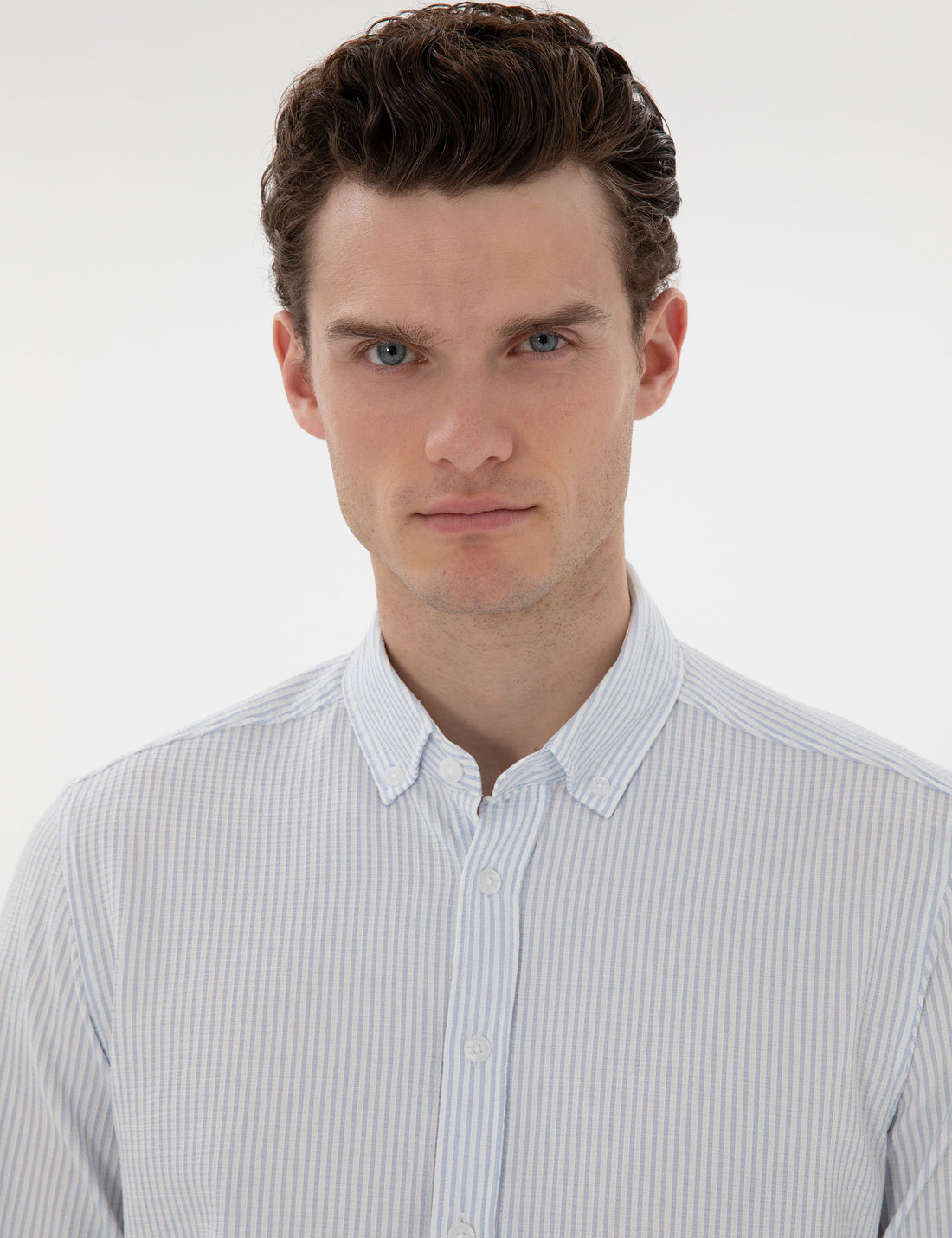 Light Blue Slim Fit Striped Long Sleeve Shirt