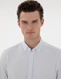 Light Blue Slim Fit Striped Long Sleeve Shirt
