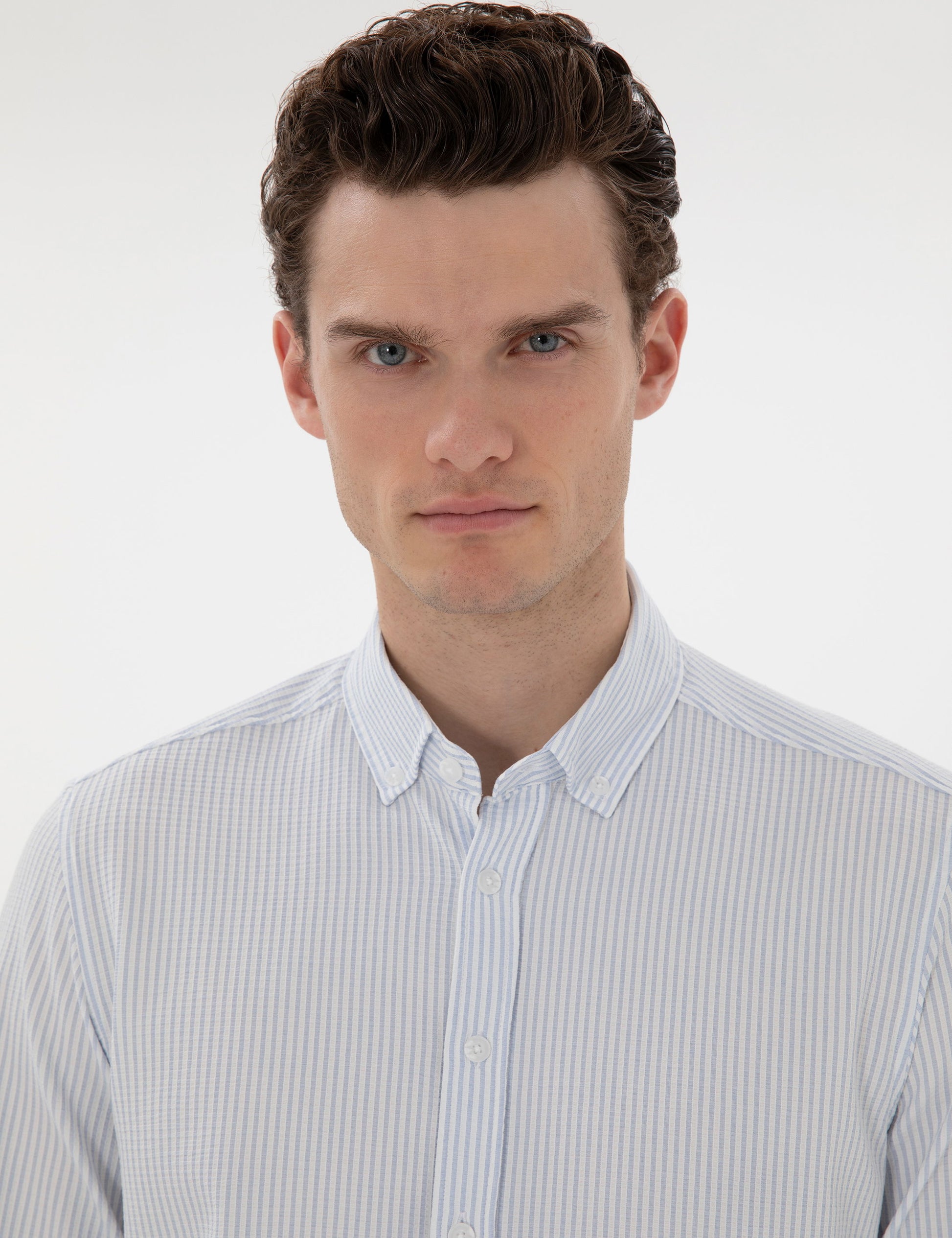 Light Blue Slim Fit Striped Long Sleeve Shirt