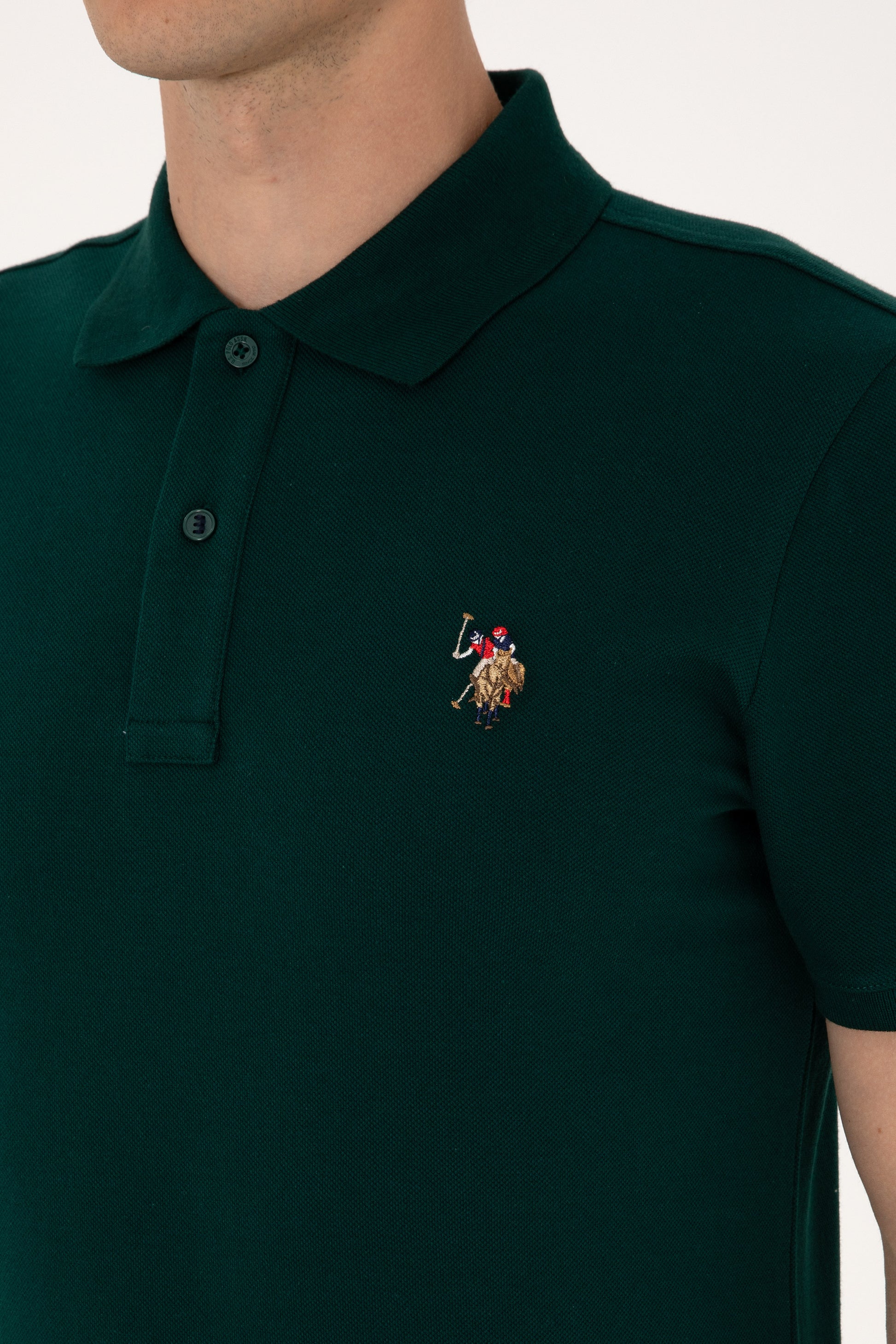 Men's Slim Fit Polo Neck Dark Green Basic T-Shirt