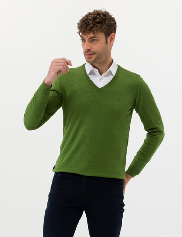 Green Slim Fit V Neck Basic Knitwear Sweater