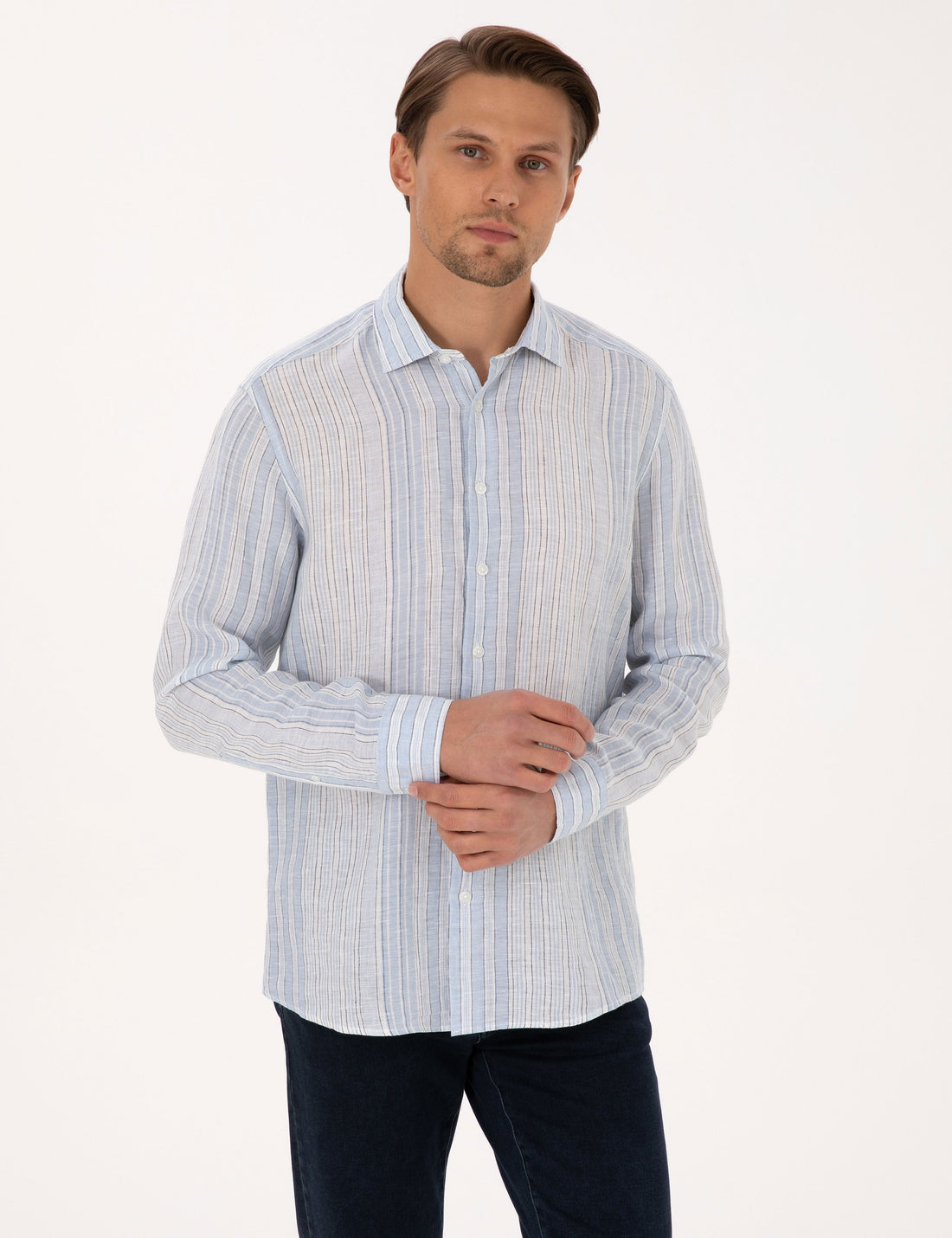 Light Blue 100% Linen Long Sleeve Shirt