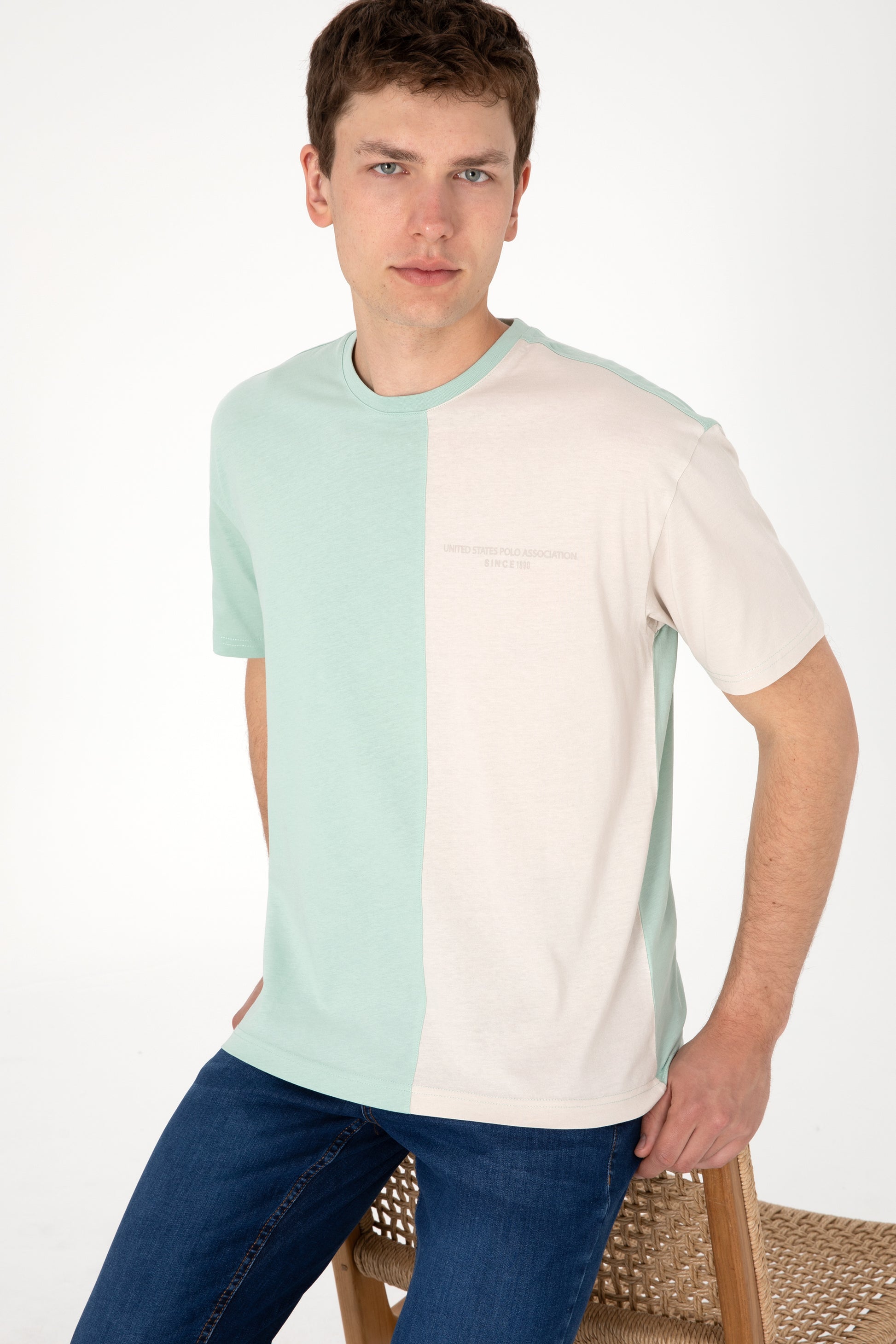 Men's Comfort Fit Crew Neck Water Green T-Shirt