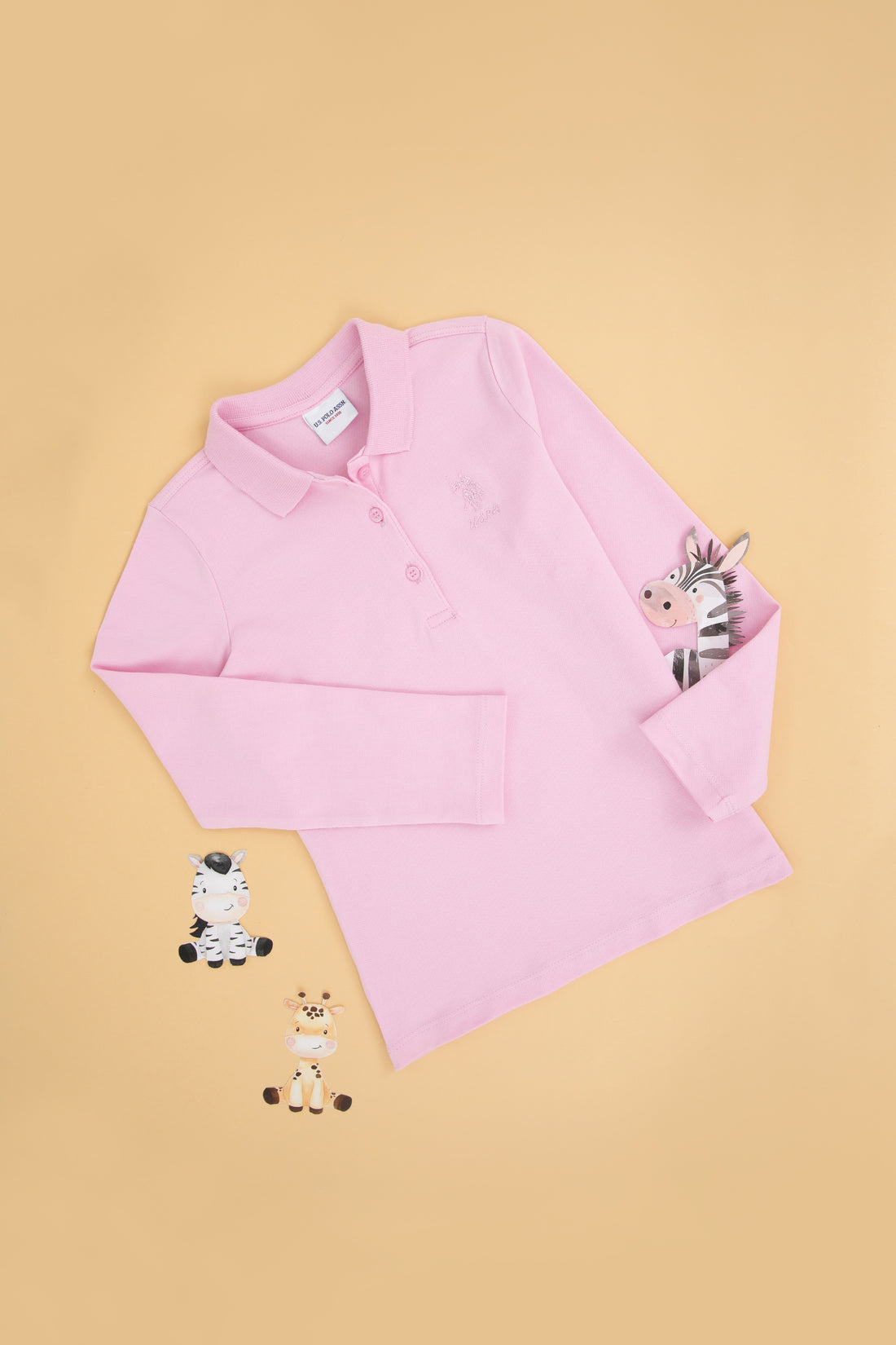 Girls' Pink Polo Neck Basic Sweatshirt